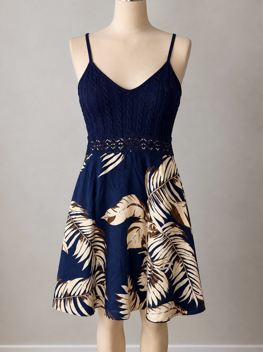 Navy Tropical Print Spaghetti Strap Dress size M